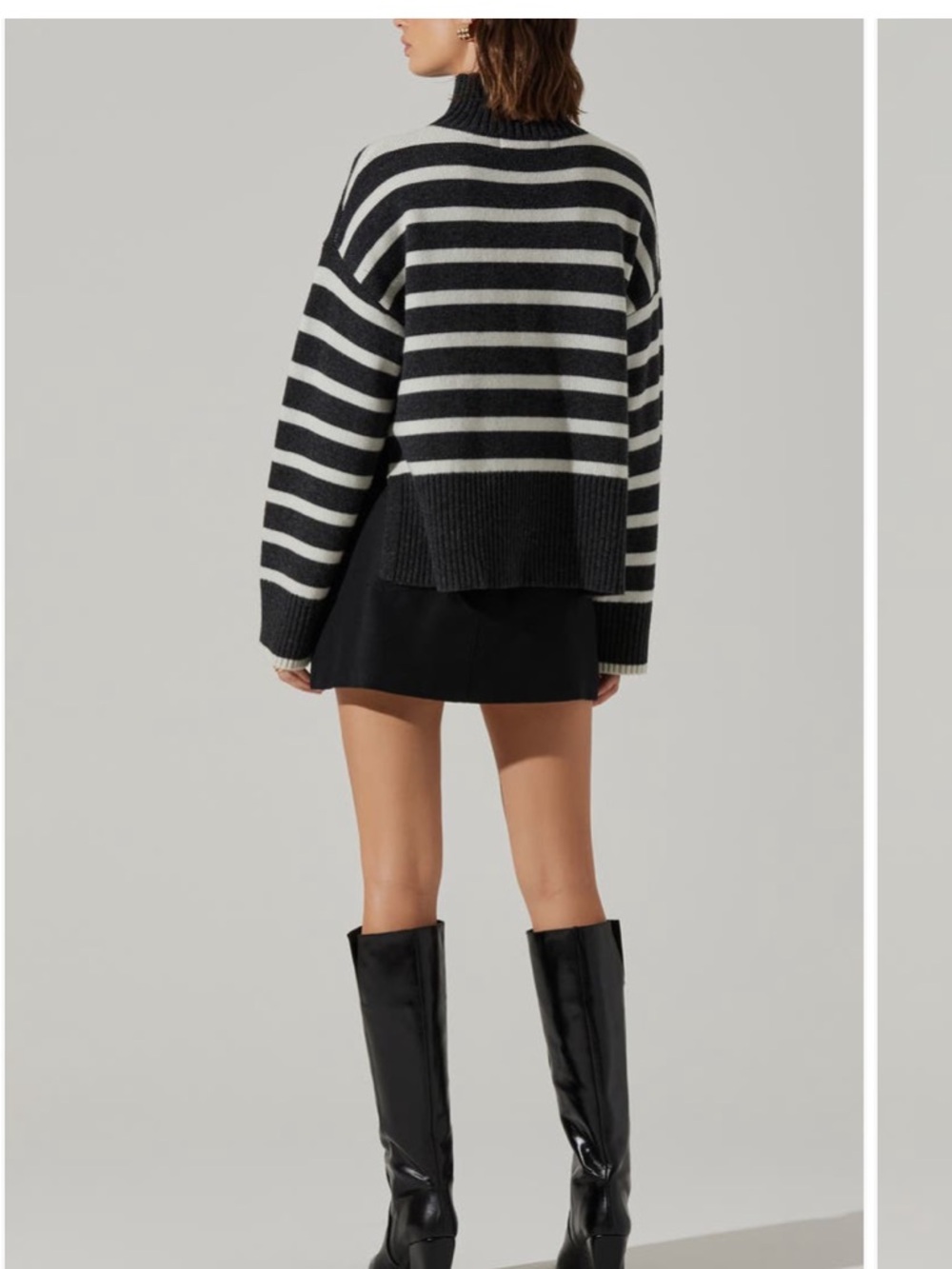 Astr Striped Charcoal & Cream Turtleneck Sweater - Picture 2 of 7